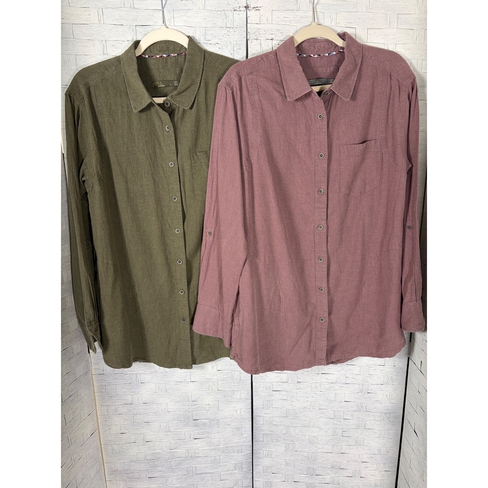 Prana Womens Shirt Button Down Hemp Blend Lot of 2 Pockets Gorpcore Granola